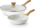 SENSARTE Ceramic Nonstick Frying Pan Skillets, White (8+11Inch with Lid) | Healthy ceramic nontoxic coating, PTFE & PFAS free. Compatible with all stoves including induction cooktops. Easy to clean.