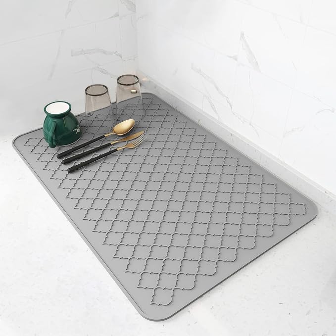 AMOAMI-Dish Drying Mats for Kitchen Counter-Silicone Dish Drying Mat-Kitchen Dish Drying Pad Heat Resistant Mat-Kitchen Gadgets Kitchen Accessories Kitchen Small Appliances(16" x 24", GREY)