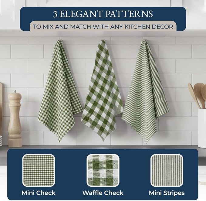 LANE LINEN Kitchen Towel and Pot Holder Sets 20 Pc - Eco Friendly Reusable Cotton Dish Towels, Soft Flour Sack Tea Towels, Absorbent Kitchen Hand Towels, Heat Resistant Oven Mitts for Cooking - Olive