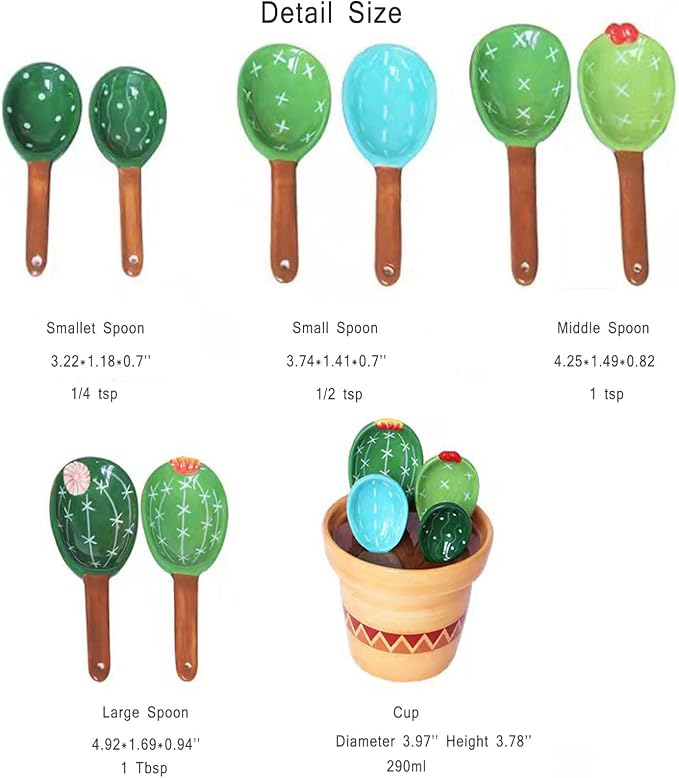 Cactus Measuring Spoons Set in Pot Ceramic House Warming Gifts New Home