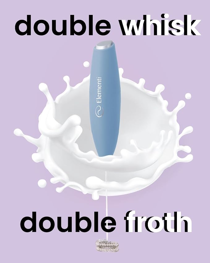 Elementi Milk Frother Wand - Easy to Use Handheld Electric Stirrer for Powder Drinks, Durable & Powerful Coffee Whisk & Protein Powder Mixer Wand, Hand Frother, Coffee Stirrers Electric (Pastel Blue)