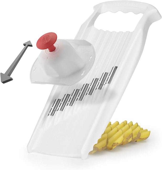 Börner Wave-Waffle XXL PowerLine Crinkle Cut Vegetable Slicer (White) • Wavy Mandoline for Vegetables • Wave/Waffle/Crinkle Cut • Potato Slicer for Lattice Potatoes