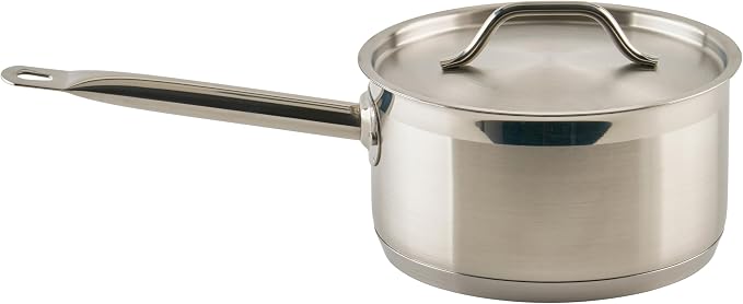Winco 3 1/2 qt Heavy-Duty Stainless Steel Sauce Pan with Cover, 3.5 qt | Even heat distribution, Secure riveted handle, Great for Cooking, Food Preparation and Restaurant Kitchens