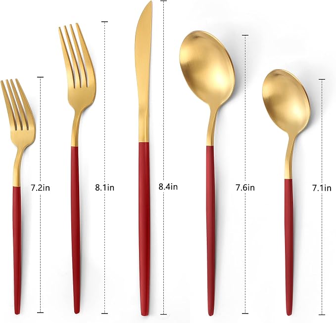 VANVRO Matte Red Gold Silverware Set, 20-Piece Stainless Steel Flatware Set, Satin Finish tableware Cutlery Set, Service for 4, Home and Restaurant, Dishwasher Safe