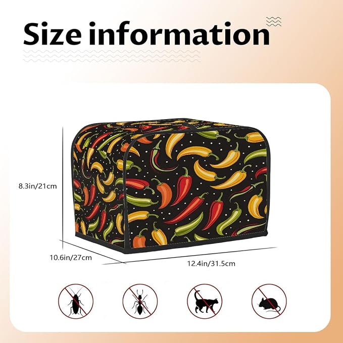 4 Slice Toaster Cover Chili Pepper Cartoon Toaster Covers Four Slice Wide Slot Waterproof and Dustproof Covers for Wide Slot Toasters and Small Appliances Kitchen Decor Gifts