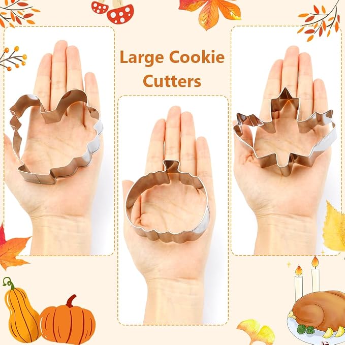 Thanksgiving Cookie Cutters - 3PCS Large 3.2" to 3.6" Autumn Maple Leaf, Turkey, Pumpkin Shapes