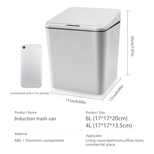Automatic Small Countertop Trash Can with Lid, 1.5 Gal/6L Toucheless Mini Waste Bin for Office Desk/Bedside Table/Coffee Bar -Batteries, Grey