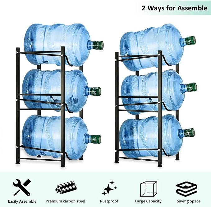 LIANTRAL 5 Gallon Water Bottle Rack - Detachable Heavy Duty 3-Tier Stand for Home, Office (Black) | 3-Tier Black,Heavy-Duty Steel,Rustproof,Easy Assembly,Floor Protection,Save Space, Detachable,Perfect for Home, Kitchen