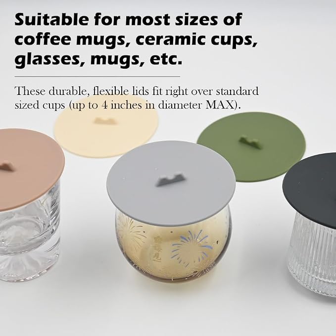 6PCS Silicone Cup Covers, Multicolored Silicone Lids for Mugs, Style 1 | Reusable, Anti-Dust Seal, Universal Fit, Mug Covers with Spoon Holder, Flexible Mug Covers, Hot Cup Lids for Coffee & Tea