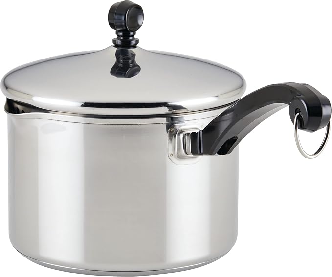 Farberware Classic Series Stainless Steel Straining Sauce Pan with Lid, 3-Quart Sauce Pan With Pour Spout