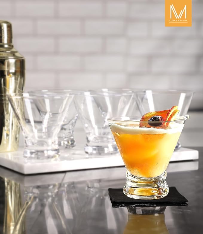 Martini Glasses Set of 6, 8oz Coupe Cocktail Glasses for Margarita | Manhattan, Cosmopolitan, Espresso, Home Bar, Evening Parties, Birthdays, Housewarming Gift