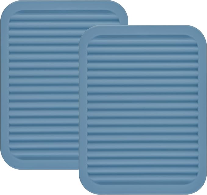 Silicone Trivets Mats for Hot Dishes and Hot Pots, Hot Pads for Countertops, Tables, Pot Holders, Spoon Rest Small Drying Mats Set of 2 Many Colors for Your Choose (Grey Blue)