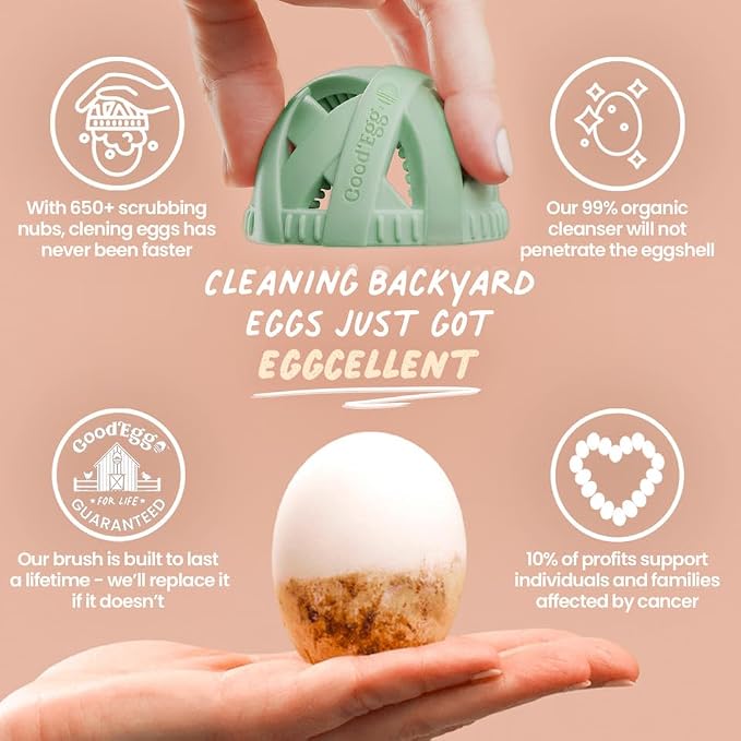 GoodEgg The Original Egg Brush, Silicone Egg Cleaning Brush for Farm Fresh Eggs, Chicken Coop Cleaning Tools, Egg Washer, Chicken Coop Accessories, Large to XL Sized Eggs, Green, As Seen On Shark Tank | Patented Silicone Design for Any Size Eggs, Made ...