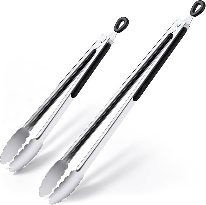 Grill Tongs, 12 & 17 Inch Long Stainless Steel BBQ Tongs (12"+17")