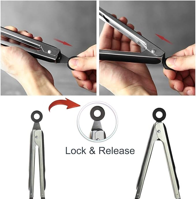 Cooking Tong 9 inches Stainless Steel Kitchen Silicone Serving Tong | Heat Resistant Meat Turner Spatula Tongs Fish Tongs for Grilling Steak Salad Pasta Buffet Serving (Black)