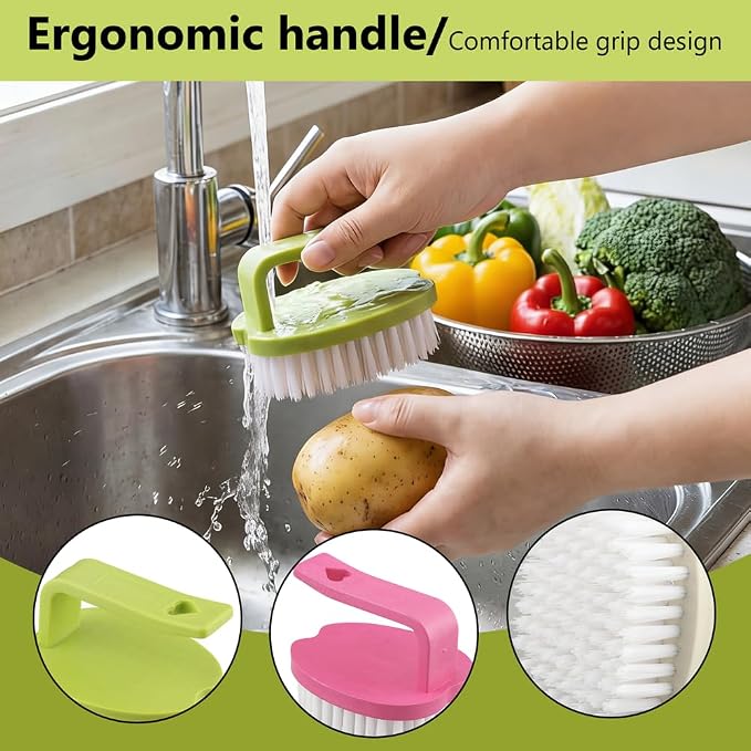 3Pcs Vegetable Scrubber Brush, Vegetable Brush with Stiff Bristles Veggie Cleaner Brush for Fruits, Potatoes, Carrots & More with 3 Hooks Easy Storage