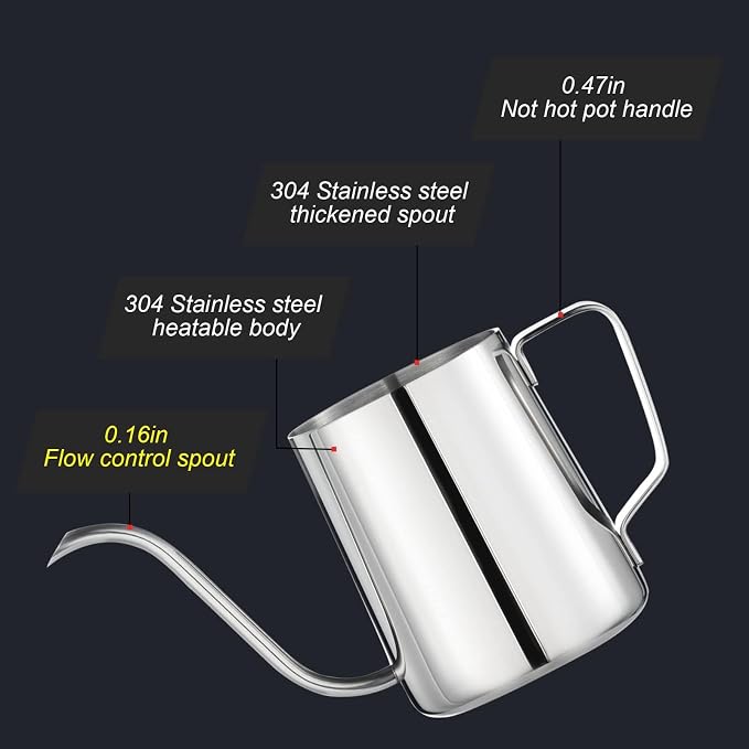 PARACITY Gooseneck Kettle, 12 oz Small Pour Over Kettle, Stainless Steel | Pour over coffee kettle with spout and handle works as a small kettle, small tea kettle or camping coffee pot for travel