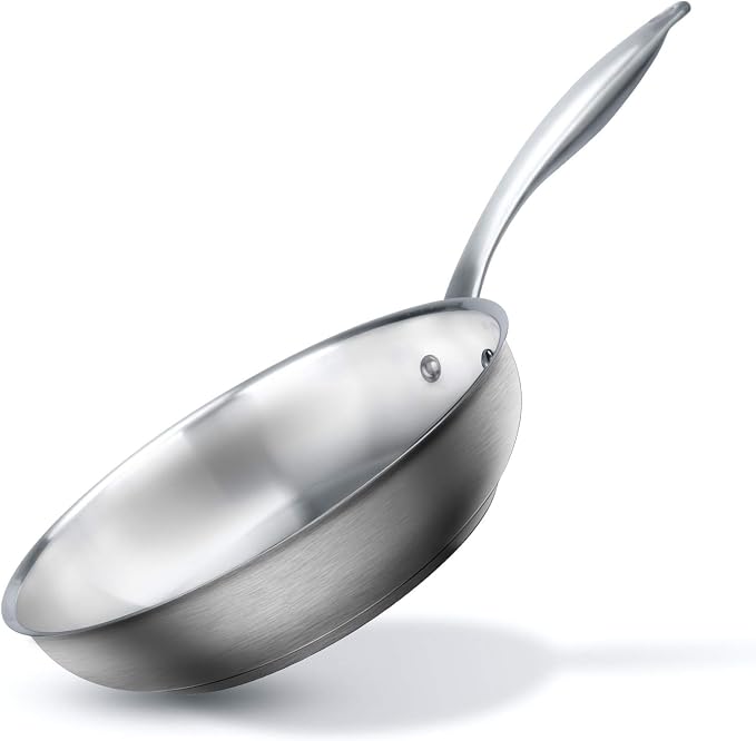 Duxtop Tri-ply Stainless Steel Frying Pan with Stay-Cool Handle, Professional 8 inch Fry Pan with Induction Magnetic Bottom, Healthy Small Skillet, Dishwasher and Oven Safe | Eggs and Small Meals, Compact Size for Daily Cooking, Stay-Cool Handle