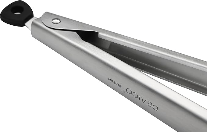 DEVICO 2Pcs 12 Inch 18/8 Stainless Steel Kitchen Tongs for Cooking, Brushed | Heat Resistant 600 Degrees BBQ Grill Tongs, Food Grade Metal Locking Tongs for Salad/Food/Serving/Frying, Dishwasher Safe