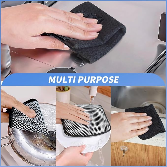 Dish Cloths with Scrub Side, Microfiber Dish Rags Kitchen Washcloths | Absorbent dish cloths for washing dishes with scrubber side Quick dry kitchen wash cloths and dish rags 9Pack 7Inch darkblack
