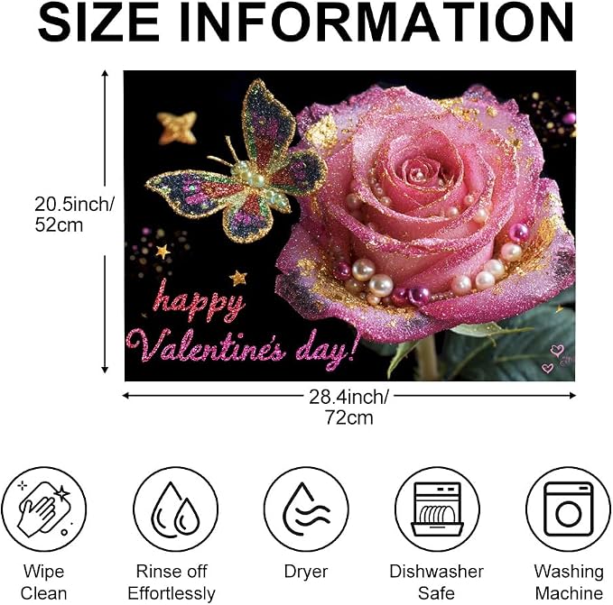 Valentine Rose Stove Top Cover 28.35x20.47 in Non Slip Mat | Heat Resistant Cooktop Protector Mat with Non-Slip Backing, Scratch Protection and Countertop Drying Mat.
