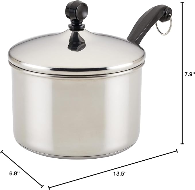 Farberware Classic Series Stainless Steel Sauce Pan with Lid, 3-Quart, Stainless Steel Pans, Induction Cookware