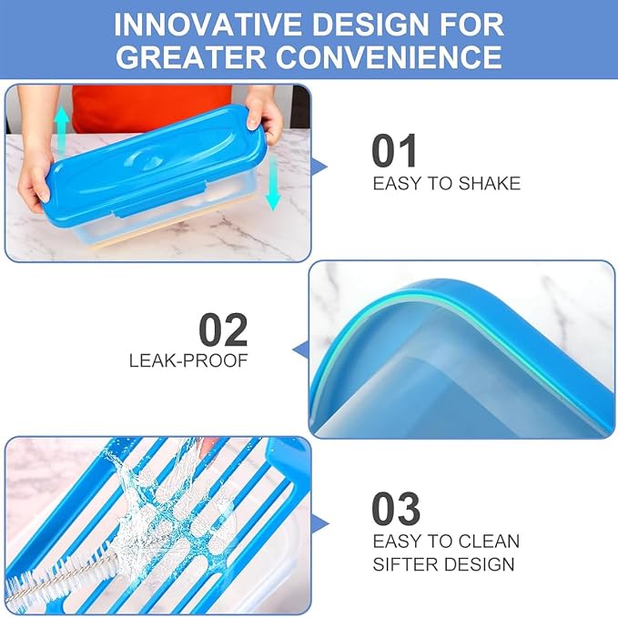 Batter Bowl with Lid, 2-Pack Fish Batter Shaker, Better Breader Shaker Bowl with Breading Shaker Tray, Batter Bowl with Lids Shaker for Frying Chicken Wings Fish Onion Rings Veggies (Blue)