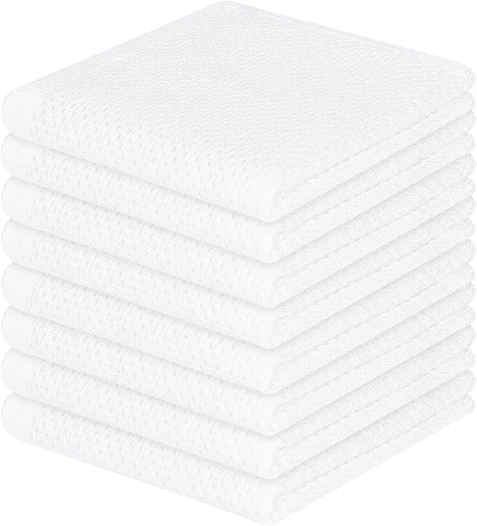 Homaxy 100% Cotton Waffle Weave Kitchen Dish Cloths 8-Pack, White | 12 x 12 Inches, Ultra Soft Absorbent Dish Towels, Quick Drying Dish Rags with Hanging Loop