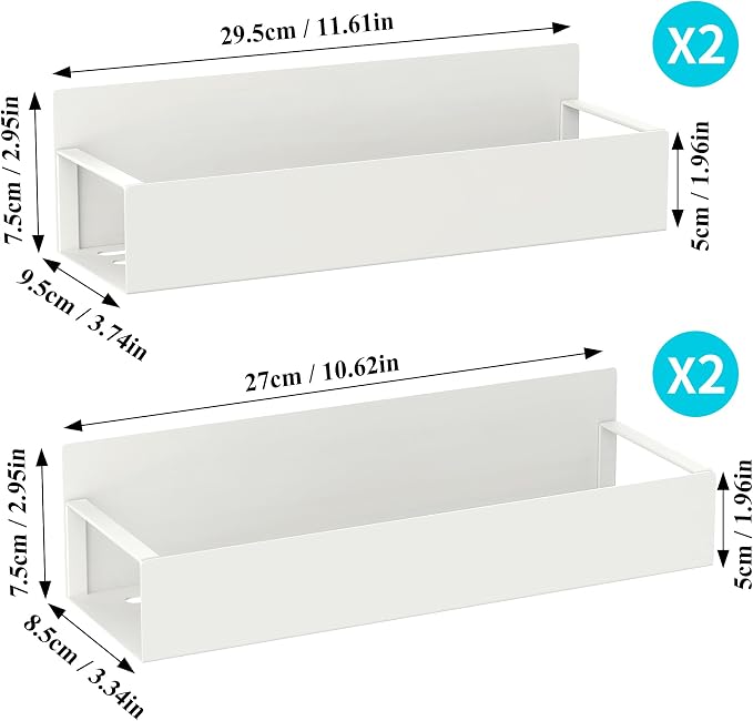 Metal Magnetic Spice Rack for Refrigerator Cream White, 4 Pack | Magnetic Shelves Heavy Duty for Fridge in Kitchen, Seasoning Storage Organizer, For Oven Washer and Dryer, For Heavier Items