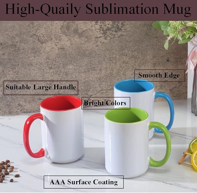 ABBSH Sublimation Mugs, 15oz, 6 Assorted Colors 12Pack