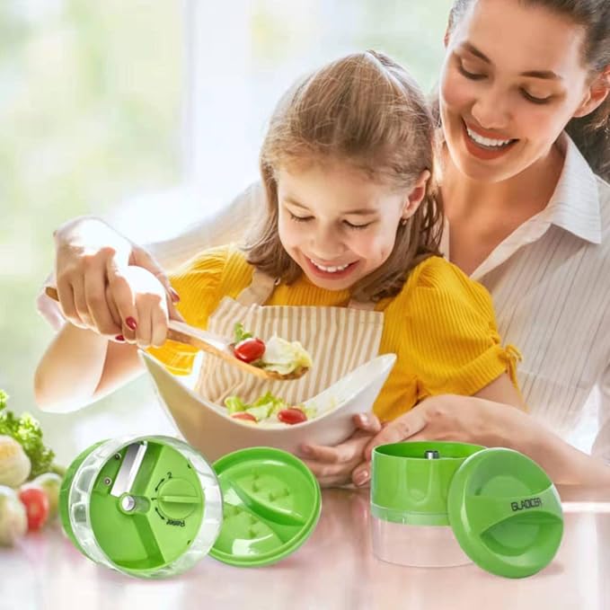 3 in 1 Vegetable Spiralizer Slicer, Adjustable Zucchini Carrot Noodle Maker, Cucumber Spiral Cutter, Easy to Use Kitchen Tool（Green）