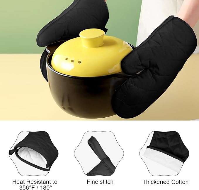 AUAUY 1 Pair Oven Mitts, Heat Resistant BBQ Gloves-Oven Mitts with Recycled Infill Cotton Non-Slip Cooking Gloves for BBQ Kitchen Baking Cooking - Black | Oven Gloves Non-Slip Kitchen Gloves for Oven, BBQ Gloves-Oven Mitts Infill Cotton Cooking Gloves ...