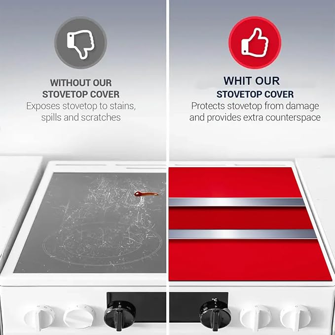 HOMETITUTE Stove Top Cover 28x20 Red Metal Stripe Modern Diatomite Mat