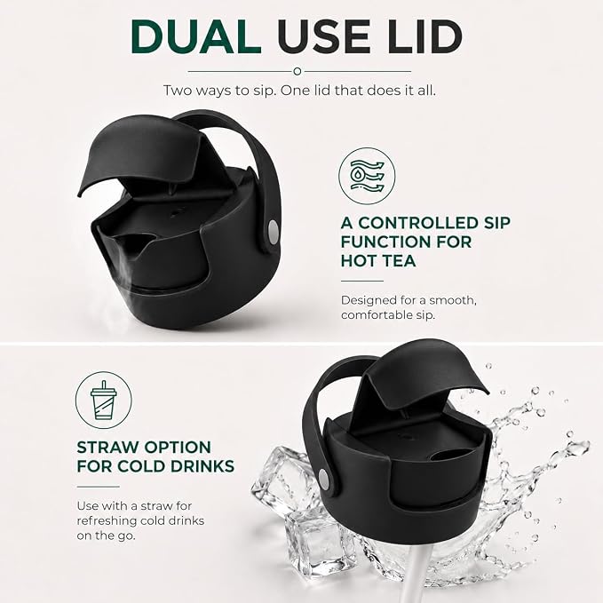 22 oz Ceramic Lined Tea Infuser Travel Tumbler, Micro-Mesh Stainless Steel Infuser, Pure Taste Ceramic Interior, Triple Insulated 12hr Hot Cold, Dual Sip & Straw Lid, Scratch-Resistant