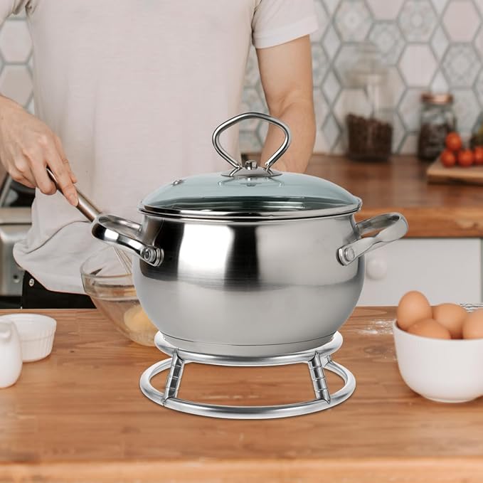 2Pack Round Stainless Steel Pot Holders Heat Resistant Wok Stand and Steam Rack for Gas Stove Kitchen Organizer Space-Saving Cookware Holder