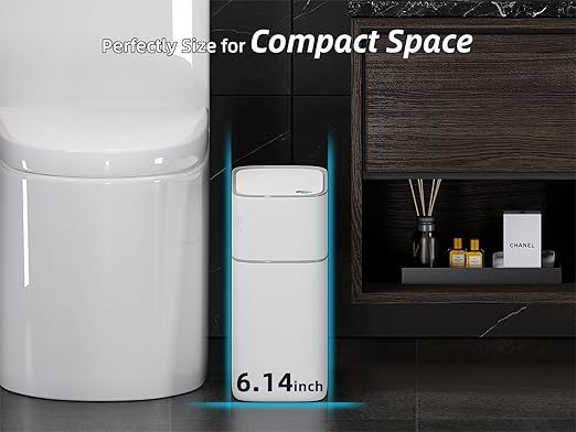 MOPALL Bathroom Trash Can with Lid Automatic Bagging Motion Sensor 3.5gal | Automatic Adsorption Bag, Touchless, Compact, Odor Seal Garbage Can for Bathroom, Bedroom, Living Room, Home, Office, Kitchen