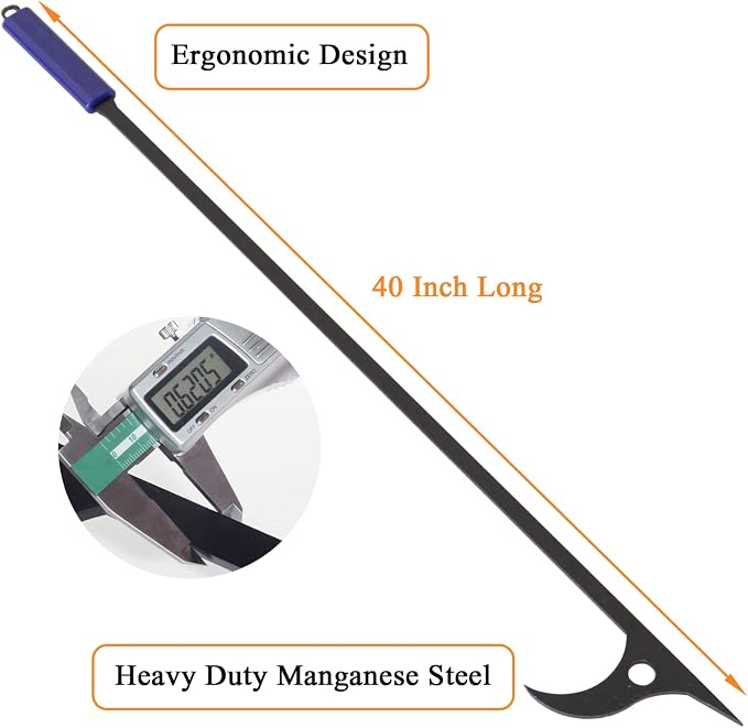 40in Fire Log Tongs Firewood Grabber and Fire Poker Set | Large Fire Pit Tool, Outdoor/Indoor Bonfire Campfire, Backyard Deck Camping Log Grabber, Rustproof, Safely Moves Firewood