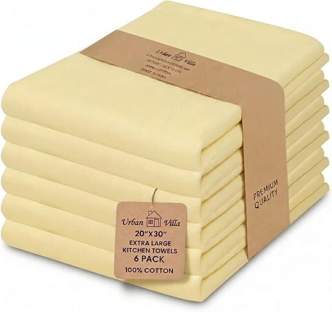 Urban Villa Kitchen Towels Cotton Dish Towels 20”x30” (Set of 6) Yellow