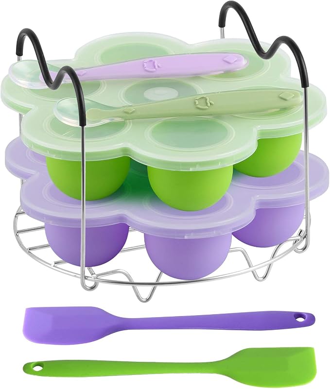 7PCS Silicone Egg Bites Mold Set with Steamer Rack for 6qt 8qt Instant Pot | Includes 2 Spoons and 2 Spatulas for Meal Prep, Breakfast Recipes, Steaming, Baking, and Convenient Homemade Egg Snacks