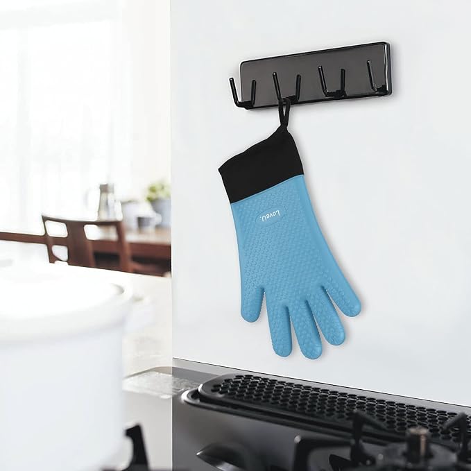 Silicone Oven Mitts Gloves - Heat Resistant, Non-Slip for BBQ, Grilling | 450°F Double-Layer｜Waterproof Kitchen Cooking Barbecue Mittens ｜5 Finger Hot Mitt for Baking, Smoker& Cast Iron(XL-XXXL)