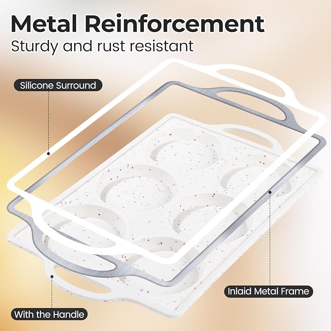 CAKETIME Jumbo Muffin Top Pan Non Stick,4 Inch Metal Frame Round Egg Baking Pan for Oven English Muffins, Whoopie Pies, Corn Bread, Egg Bites, Breakfast Sandwiches Tarts 2 Confetti