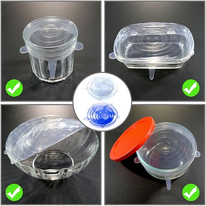 12 pcs Silicone Stretch lids set, 6 Sizes, Reusable Food Storage Covers ，Silicone Bowl Covers，Flexible to Fit All Shape of Containers，Food Cover to Keep Food Fresh (green,yellow)