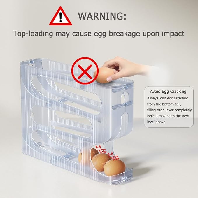 FIFO Egg Holder for Fridge, Egg Organizer for 28 Large Size Eggs | 1-Pack Auto Rolling Egg Dispenser for Refrigerator, Space-Saving Egg Roller/Container/Storage(Frosted Clear)