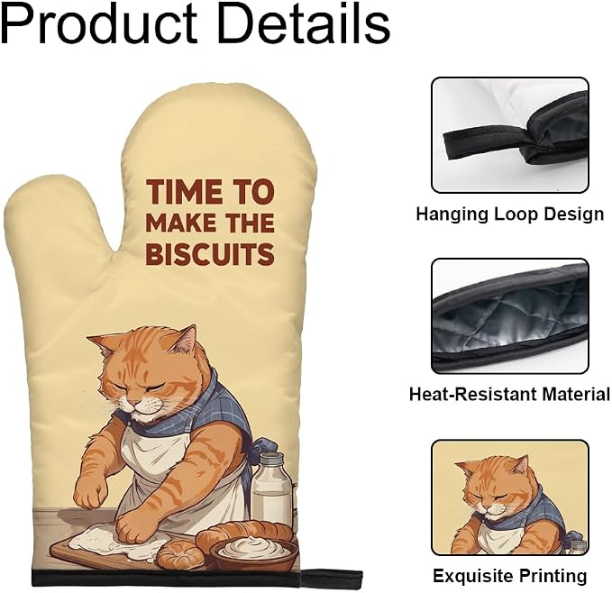 DYJYBMY Time to Make The Biscuits Funny Cat Oven Double Mitts (One Pair), Cute Kitchen Gadgets for Pet Lover, Housewarming Gifts for Cat Mom Dad, Bake Lover Gifts for Mom Dad Wife Husband Sister BFF