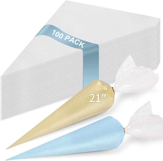 21 Inch Extra Large Piping Bags Disposable, 100 Pieces Icing Bags, Tipless Piping Bags, Thickened Pastry Bags, Non-Slip & Anti-Burst, Frosting Piping Bags for Cakes Cookies Decoration