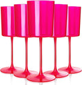 Ciaell 12 Pack Hot Pink Plastic Wine Glasses for Weddings Parties | 10 oz Hot Pink Stemmed Cups, Heavy Duty Plastic, Wine Champagne Cocktails Beverages for Anniversaries Birthdays Bars
