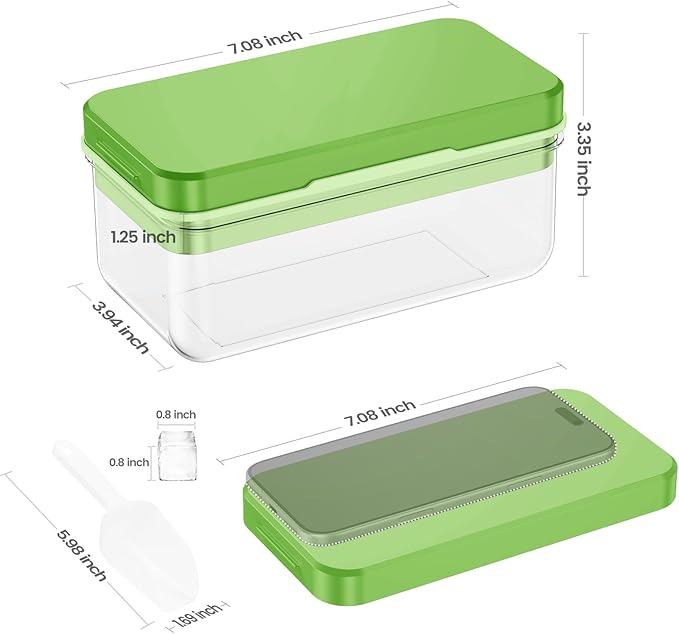 Ice Cube Tray with Lid and Bin, Easy Release 28 Cubes for Freezer | Food-grade BPA-free PP and ABS. Ice cubes for fruit, cocktails, iced coffee. Space-saving stackable with scoop