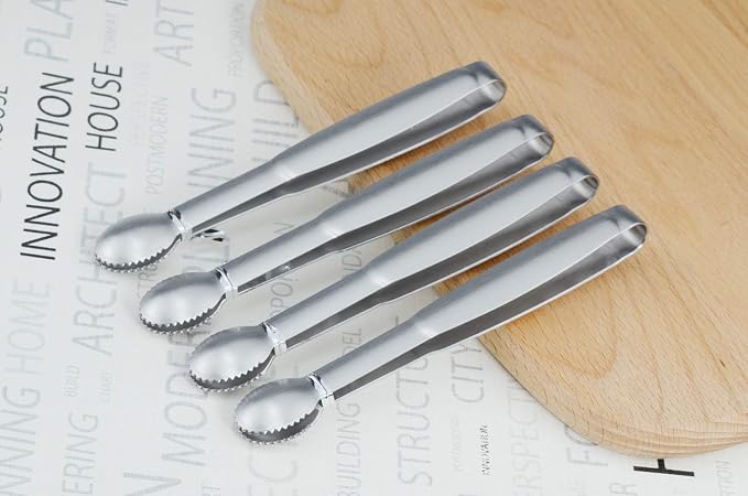 HINMAY Mini Tongs 5-3/4 Inch Stainless Steel Small Serving Tongs, Set of 4 | Tiny Kitchen Tong for Appetizers, Tea Party, Coffee Bar, Desserts