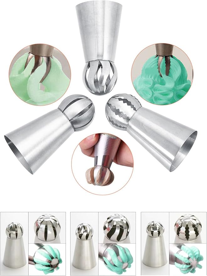 Russian Ball Piping Tips Set with Bags, Cake Frosting Flower Decorating Kit