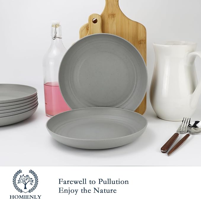Dinner Plates Set of 8 Premium Wheat Straw Plate Alternative for Plastic Plates Lightweight Round Plate Set Microwave and Dishwasher Safe Plates for Kitchen Unbreakable (Grey, 10 inch)